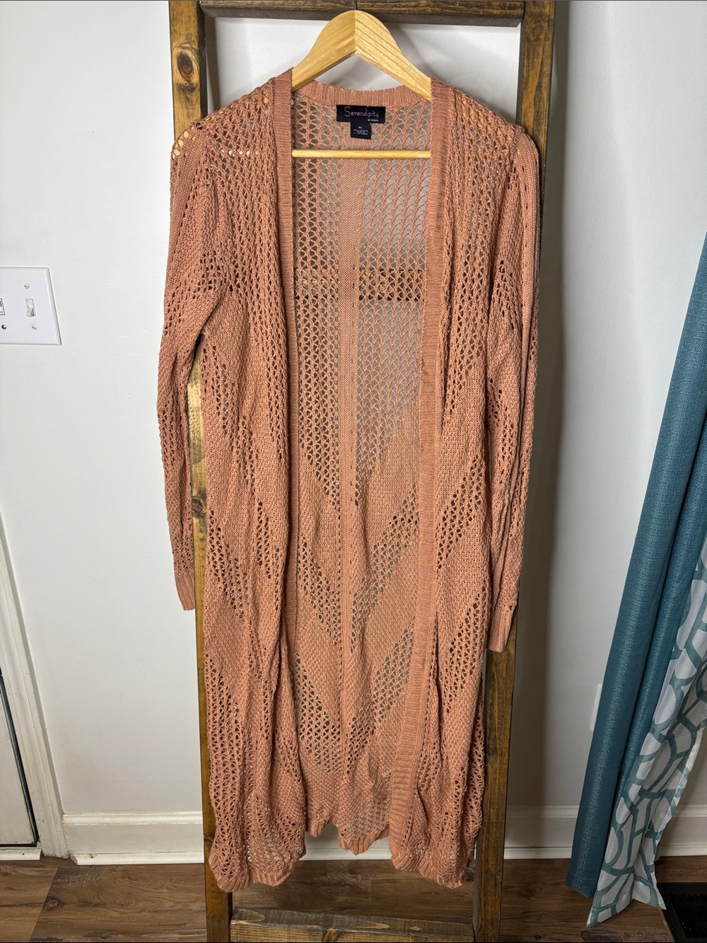 Serendipity Open-Front Crochet Long Cardigan - Dusty Rose Size XL